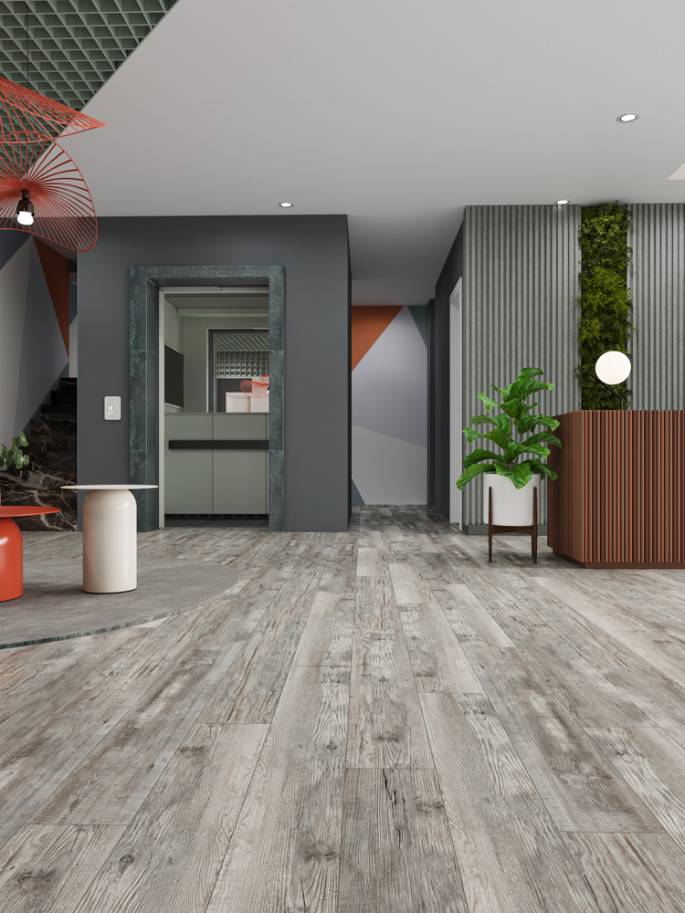 Кварцвиниловый SPC ламинат Cronafloor Wood Сосна Монблан ZH-81101-1 1200×180×4 фото в интерьере